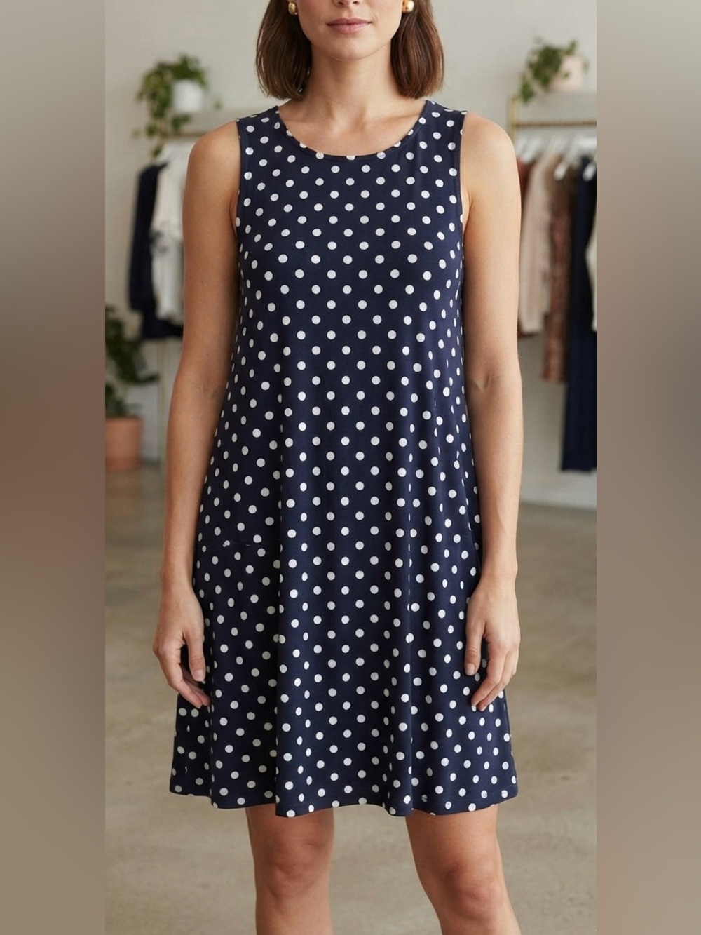 Jamie & Layla Navy Blue  Polka Dots Swing Dress.